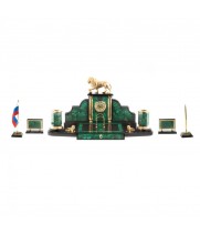 Письменный прибор из малахита "Лев с шаром" / Канцелярский набор / Набор письменных принадлежностей / На стол руководителю / Подарок генеральному президенту