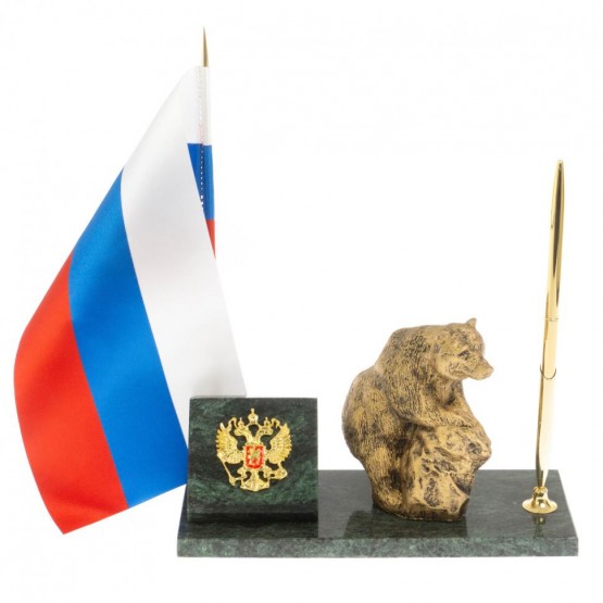 Флагшток с ручкой "Медведь на камне" из змеевика 129632