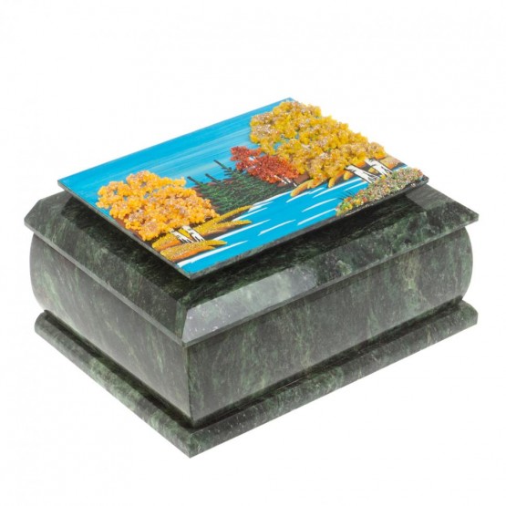 Шкатулка с рисунком "Осень" из змеевика 16х12х7,5 см 127134