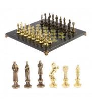 Шахматы "Ренесанс" доска 36х36 см камень змеевик фигуры цвет бронза-золото / Шахматы настольные / Шахматный набор / Шахматы сувенирные