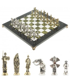 Шахматный набор подарочный "Дон Кихот" доска 36х36 см камень мрамор змеевик фигуры металлические
