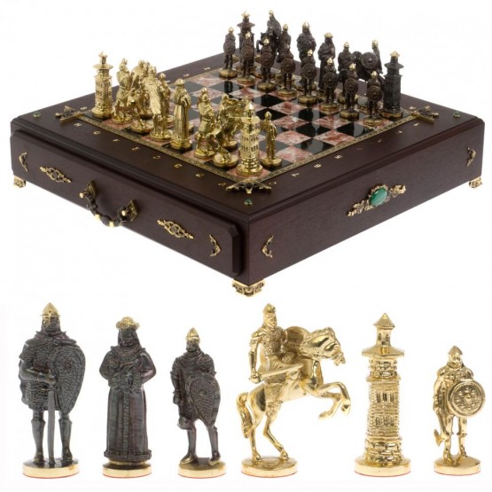 Шахматный ларец "Богатыри" бронза креноид 130040