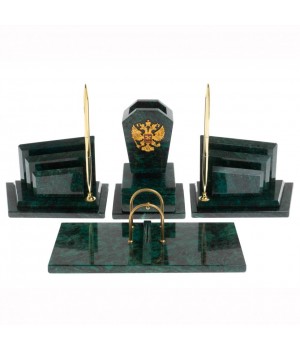 Настольный набор "Гербовый" из камня змеевик с календарницей