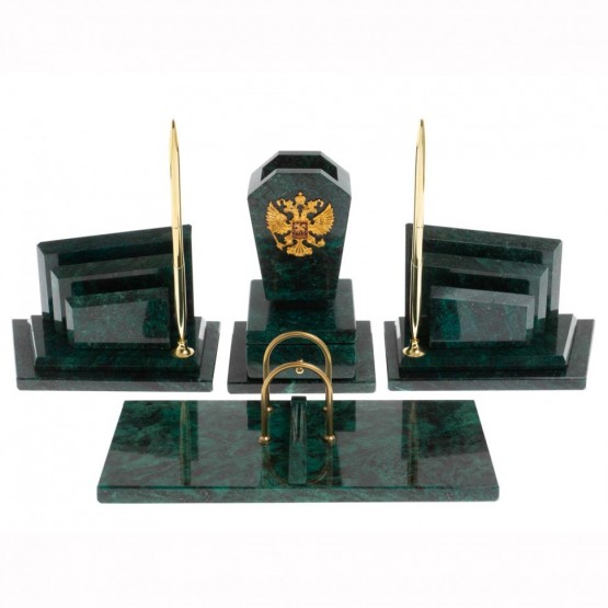 Настольный набор "Гербовый" из камня змеевик с календарницей