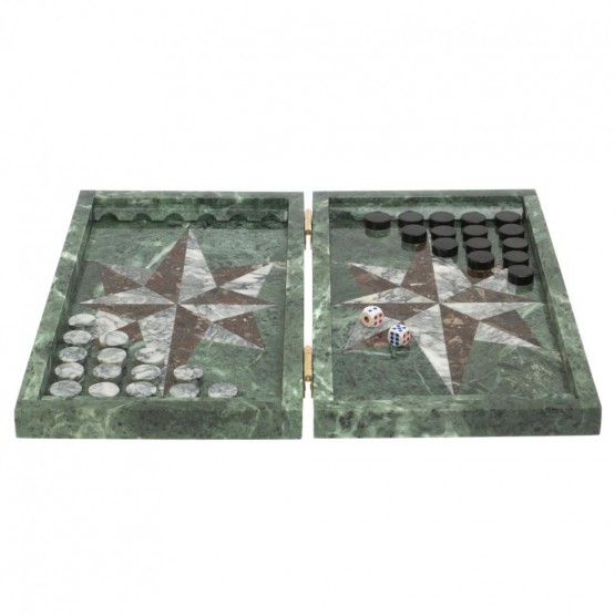 Нарды из камня "Роза ветров" серый мрамор / конгломерат 126940