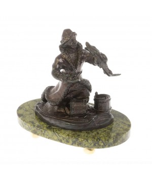 Бронзовая статуэтка "Емеля" на подставке из змеевика 129883 Бронзовая статуэтка "Емеля" на подставке из змеевика 129883