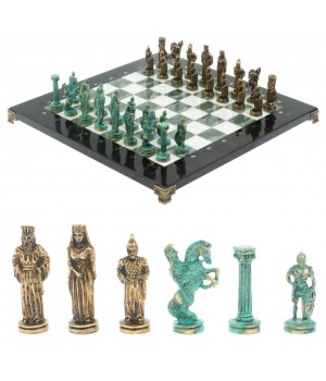 Шахматы "Александр Македонский" фигуры бронза / патина мрамор змеевик 36х36 см 128370