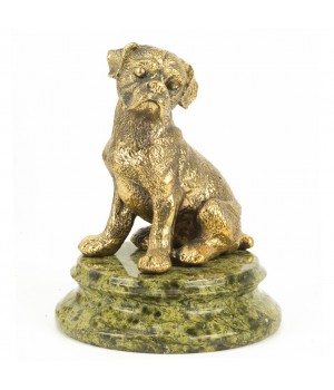 Настольная статуэтка фигурка собака "Боксер щенок" из бронзы и змеевика