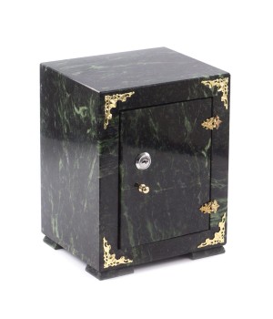Сейф средний из камня черно-зеленый змеевик 19х16х24,5 см / сейф подарочный / сейф декоративный / шкатулка для хранения / подарок банкиру