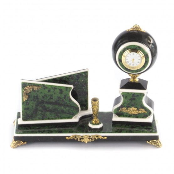 Настольный набор с визитницей "Мини" камень змеевик зеленый