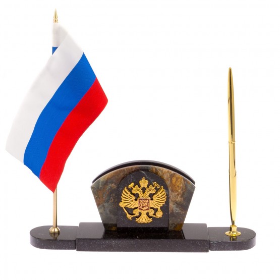 Визитница с гербом и флагом России офиокальцит 125221