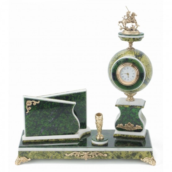 Настольный мини-набор "Георгий Победоносец" на шаре камень змеевик зеленый 118913