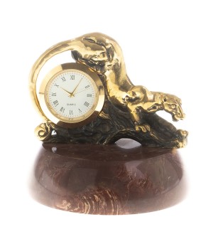 Часы из бронзы "Пантера" камень лемезит / настольные часы / часы декоративные / кварцевые часы / интерьерные часы / подарочные часы
