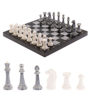 Шахматы "Стаунтон" из мрамолита 40х40 см серый мрамор / змеевик 126454