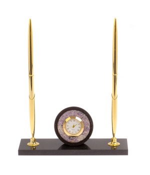 Часы с двумя ручками камень чароит / подставка под ручки / интерьерные часы / подарочные часы