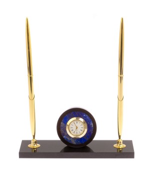 Часы с двумя ручками камень лазурит / подставка под ручки / интерьерные часы / подарочные часы