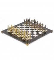 Шахматы подарочные "Русские" с бронзовыми фигурами доска из камня 40х40 см