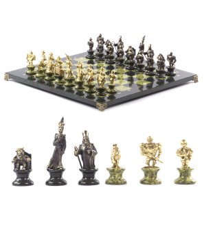 Подарочные шахматы "Европейские" из камня и бронзы 44х44 см