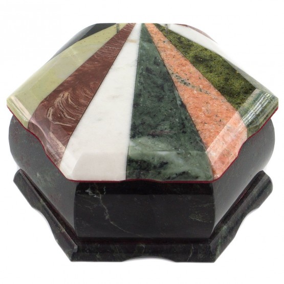 Подарочная шкатулка "Шесть граней" из камня с мозаикой 14,5х12,5х7 см 120563