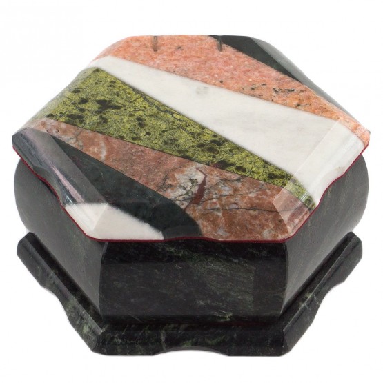 Шкатулка для украшений с мозаикой "Шесть граней" из камня 14,5х12,5х7 см