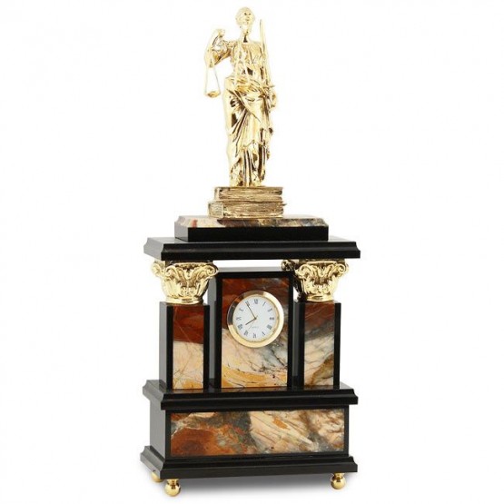 Интерьерные часы "Фемида" из натуральной яшмы и бронзы - элитный подарок судье