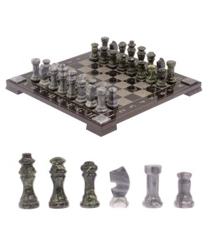 Шахматы с гравировкой "Турнирные" доска 36х36 см мрамор, змеевик / Шахматы подарочные / Шахматный набор / Настольная игра