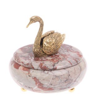 Шкатулка "Лебедь" с декором из бронзы камень креноид 127014