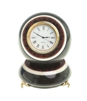 Настольные часы "Шар Антистресс" из черного змеевика 10 см / часы декоративные / кварцевые часы / интерьерные часы / подарочные часы