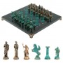 Шахматы "Подвиги Геракла" фигуры бронза / патина 28х28 см из змеевика 128199