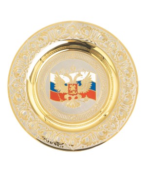 Тарелка сувенирная с гравюрой "Герб с флагом РФ" 12 см в подарочной упаковке Златоуст