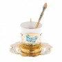 Кофейная пара "Бабочка" с рисунком эмалью 80 мл чашка на блюдце с ложкой в подарочной упаковке Златоуст