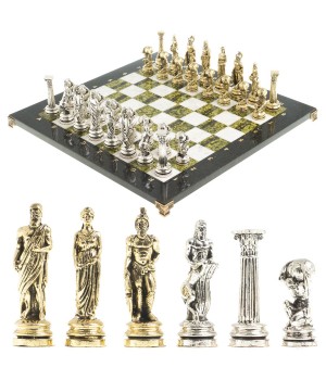 Подарочные шахматы "Атлас" доска 44х44 см камень мрамор змеевик фигуры металлические