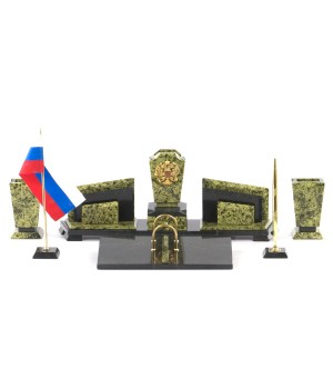 Письменный канцелярский прибор "Бюрократ" камень змеевик с гербом России 121395
