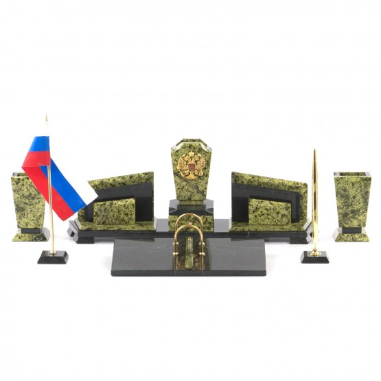 Письменный канцелярский прибор "Бюрократ" камень змеевик с гербом России 121395