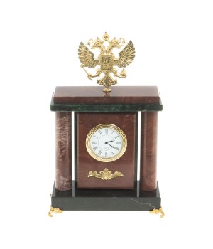 Настольные часы с колоннами "Герб России" камень лемезит бронзовое литье