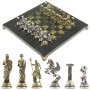 Сувенирные шахматы "Атлас" доска 28х28 см из камня змеевик фигуры металлические