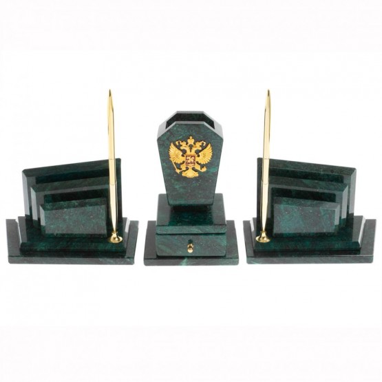 Настольный набор из натурального камня змевик "Гербовый"