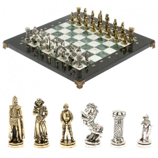 Шахматы подарочные "Рыцари" доска 36х36 мрамор змеевик 128162