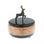 Шкатулка круглая "Олень" из розового мрамора и змеевика 10х10х11,5 см 129083