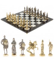Шахматы с фигурами из бронзы "Русские" доска мрамор долерит 37х37 см 129724