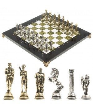 Подарочные шахматы с металлическими фигурами "Икар" доска 32х32 см из камня мрамор змеевик