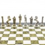 Подарочные шахматы с металлическими фигурами "Икар" доска 32х32 см из камня мрамор змеевик