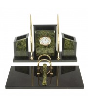 Письменный набор "Канцелярский" с часами камень змеевик / Набор письменных принадлежностей / На стол руководителю / Подарок начальнику