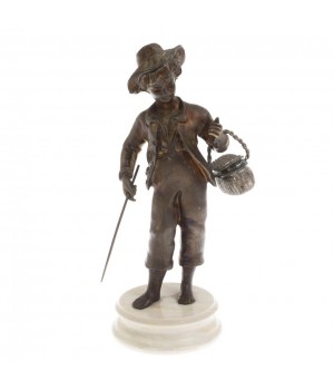 Бронзовая статуэтка "Мальчик рыбак" на подставке из мрамора 129884 Бронзовая статуэтка "Мальчик рыбак" на подставке из мрамора 129884