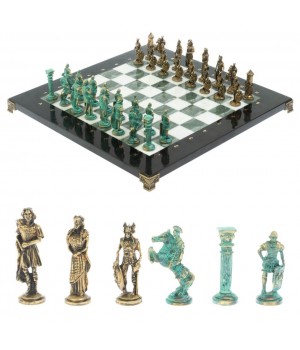 Шахматы "Римляне против Галлов" фигуры бронза / патина 36х36 см мрамор змеевик 128376