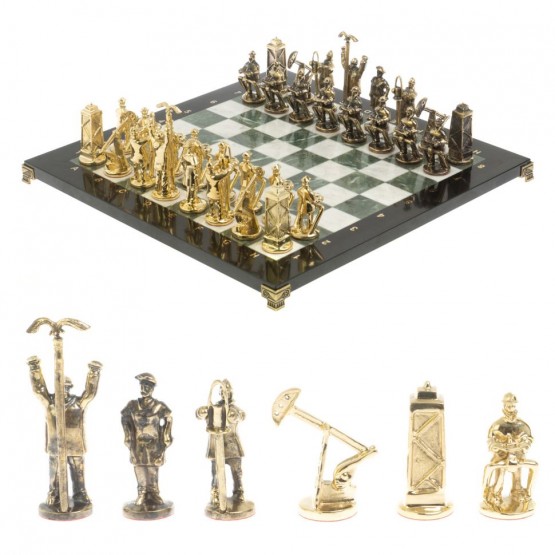 Шахматы подарочные "Нефтяники" 44х44 см шабровский змеевик мрамор 127432